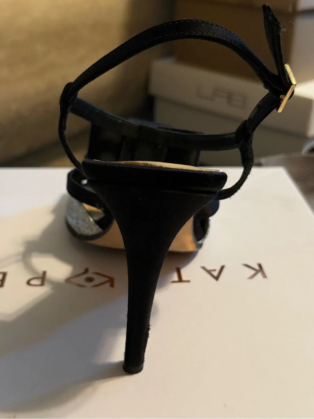kate spade Black Satin Bow Silver Glitter Strappy Heels